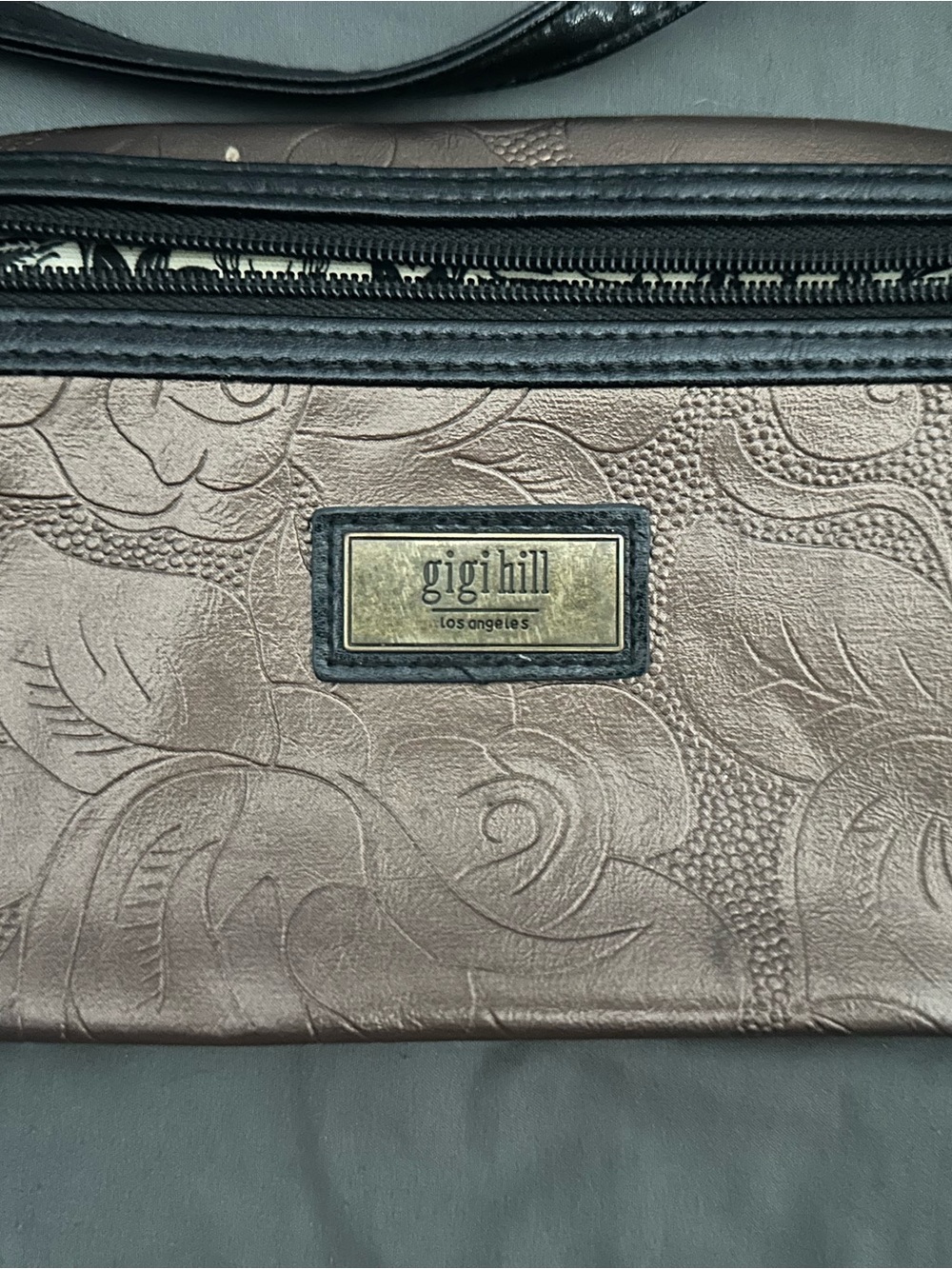 Gigi Hill Metallic Taupe Floral-Embossed Wristlet Clutch
